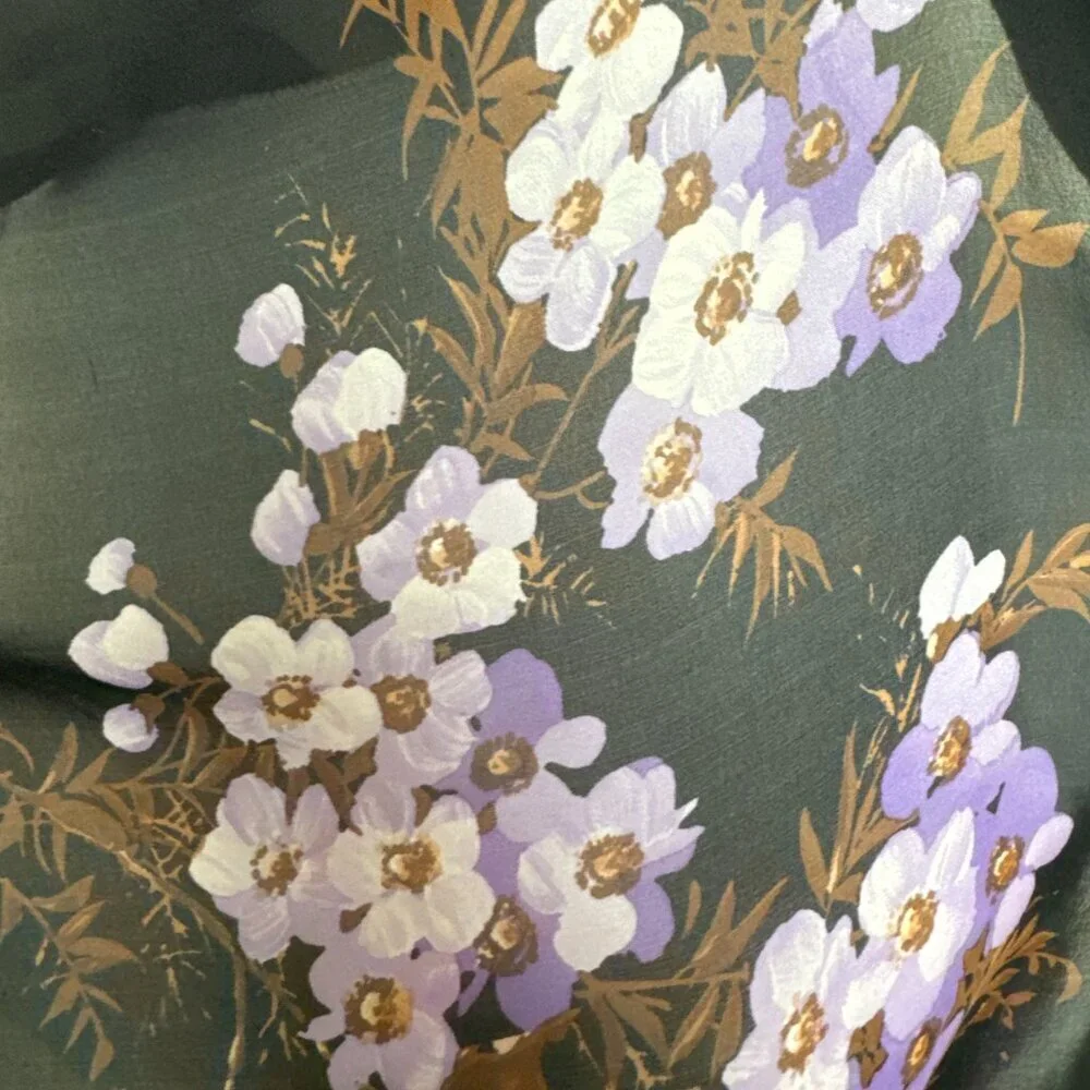 Vintage Silk Scarf Black Floral 34